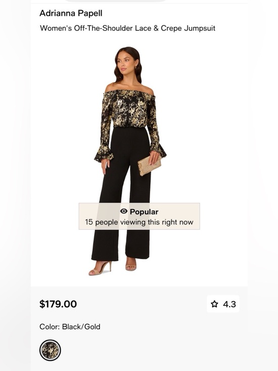 Adrianna Papell Pants - Adrianna Papell Black & Gold Off-the-Shoulder Wide-Leg Jumpsuit
